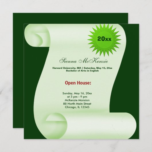 Open Huis Diploma-uitreiking (Groen) Aankondiging (Voorkant / Achterkant)