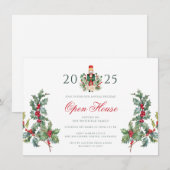 Open Huis Feest Rood Bessen Kerstvakantie Kaart (Voorkant / Achterkant)
