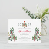 Open Huis Feest Rood Bessen Kerstvakantie Kaart (Staand voorkant)