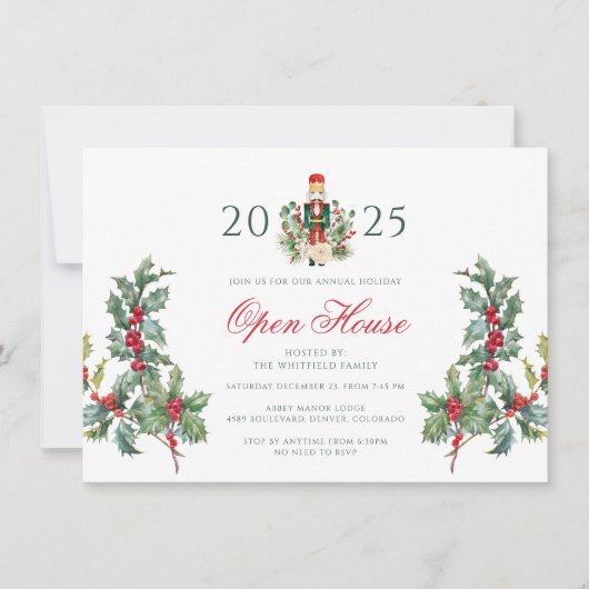 Open Huis Feest Rood Bessen Kerstvakantie Kaart (Voorkant)