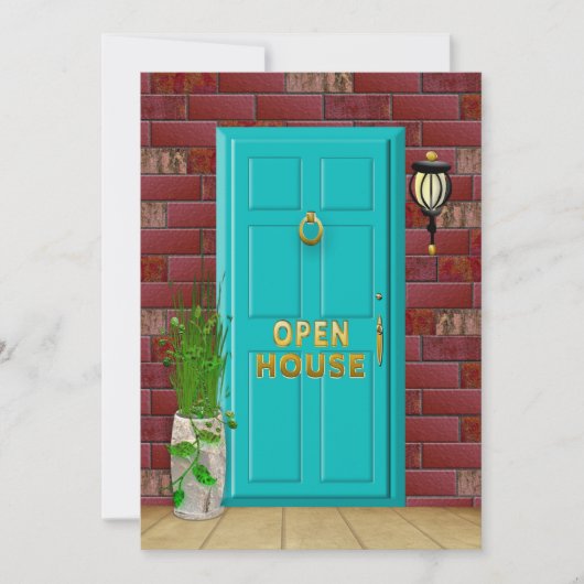OPEN HUIS - INVITATIE - Aqua Door - Brick Wall Kaart (Voorkant)