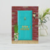 OPEN HUIS - INVITATIE - Aqua Door - Brick Wall Kaart (Staand voorkant)