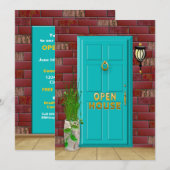 OPEN HUIS - INVITATIE - Aqua Door - Brick Wall Kaart (Voorkant / Achterkant)