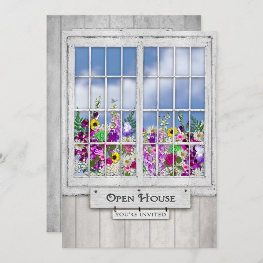 OPEN HUIS, INVITATIE, Rustisch venster/Vloeibare d Kaart (Voorkant / Achterkant)