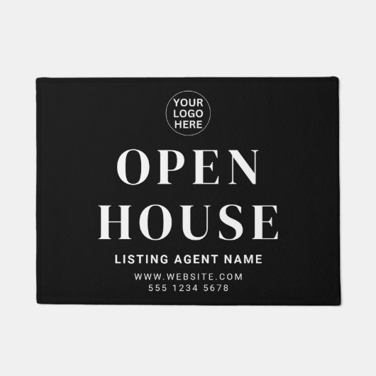 Open Huis l Zwart & Wit Business Logo Welkom Deurmat (Voorkant)