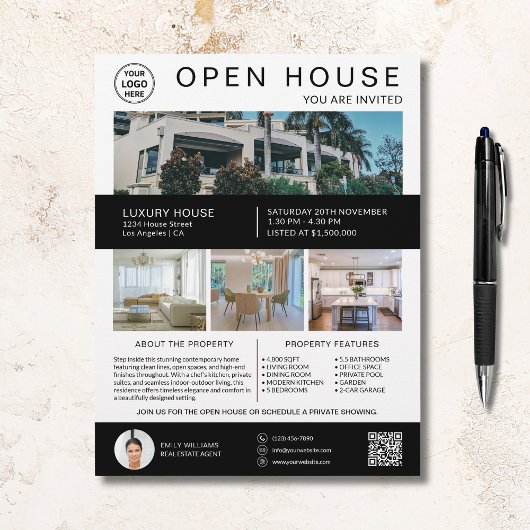 Open Huis Makelaar Logo Foto QR Flyer