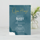 Open Huis Marine Blauw Strook Goud baby shower Kaart (Staand voorkant)