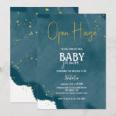 Open Huis Marine Blauw Strook Goud baby shower Kaart (Voorkant / Achterkant)