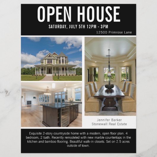Open huis moderne zwarte onroerend goed lijst flyer (Voorkant)