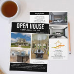 Open huis moderne zwarte onroerend goed lijst flyer<br><div class="desc">Adverteer uw open huis op deze chique tweezijdige onroerend goed flyer met een zwart accent en witte typografie met uw vermelding details. Stuur deze stijlvolle flyers naar potentiële klanten voor het kopen van woningen in uw vastgoedgebied. Pas het aan met de naam van uw vastgoedbedrijf en contactgegevens op de achterkant....</div>
