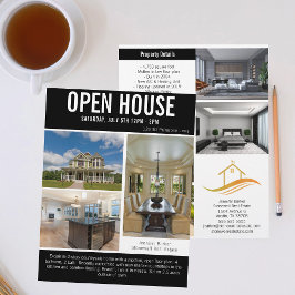 Open huis moderne zwarte onroerend goed lijst flyer