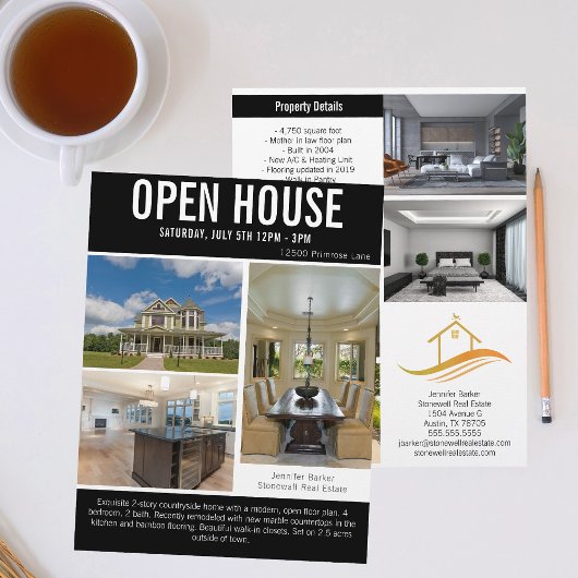 Open huis moderne zwarte onroerend goed lijst flyer
