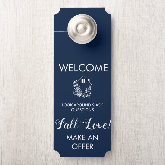 Open Huis Navy witte Welkomdeur Hanger Bord (Op knop)