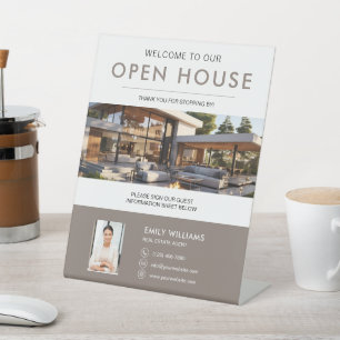 Open Huis Onroerend Goed Welkom Reclamebord Met Voetstuk