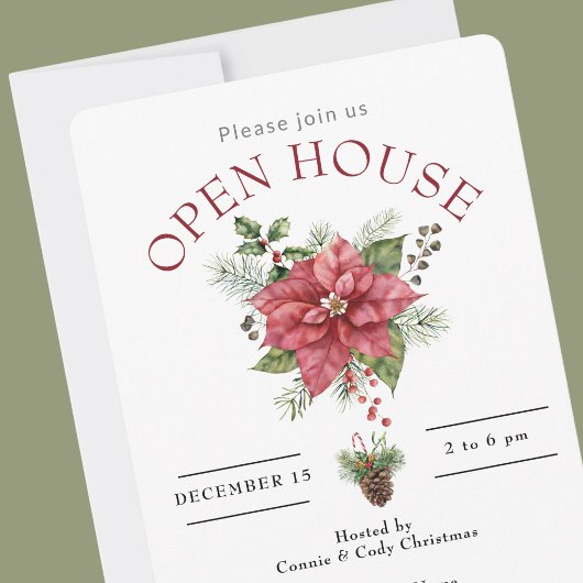 OPEN HUIS RODE KERSTPOINSETTIA KAART