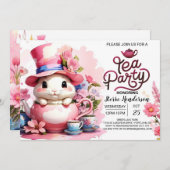 Open Huis Tea Party Baby Meisje Douche Kaart (Voorkant / Achterkant)