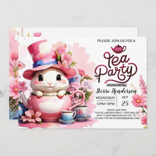 Open Huis Tea Party Baby Meisje Douche Kaart (Voorkant / Achterkant)