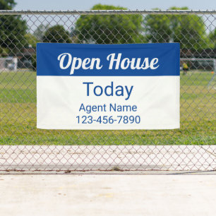 Open Huis Vandaag Blauw en Wit Agent Naam Nummer Spandoek