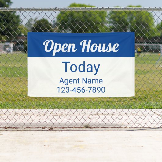 Open Huis Vandaag Blauw en Wit Agent Naam Nummer Spandoek (Insitu)