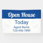 Open Huis Vandaag Blauw en Wit Agent Naam Nummer Spandoek (Horizontaal)