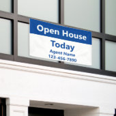 Open Huis Vandaag Blauwe Witte Makelaar Naam Spandoek (Buitenkant Gebouw)