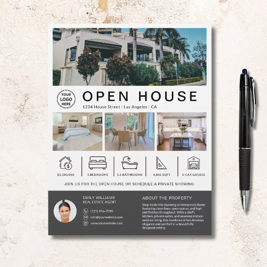 Open Huis Vastgoed Makelaar Aangepast Logo Flyer