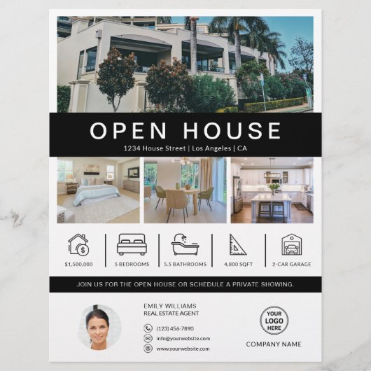 Open Huis Vastgoedmakelaar Custom Logo Flyer (Voorkant)