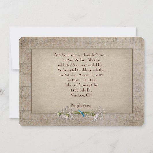 Open huis voor 35-jarig huwelijksjubileum kaart (Achterkant)