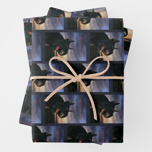 Open If You Dare. Big, black dog Inpakpapier Vel (In situ)