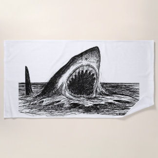 OPEN JAWS Great White Shark Art Beach Towel Strandlaken