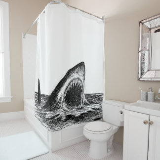 OPEN JAWS Great White Shark Art Shower Curtain Douchegordijn