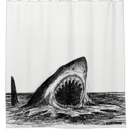 OPEN JAWS Great White Shark Art Shower Curtain Douchegordijn
