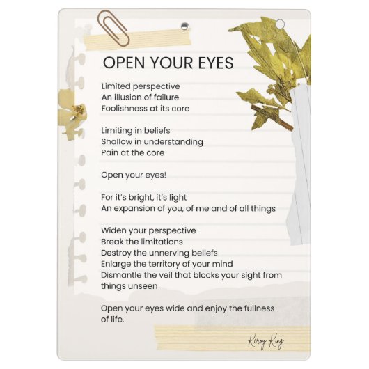 Open je ogen Inspirerend poëzie Klembord (Achterkant)
