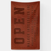 Open kantooruren in reliëf bruin veganistisch leer spandoek (Verticaal)