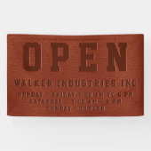 Open kantooruren in reliëf bruin veganistisch leer spandoek (Horizontaal)