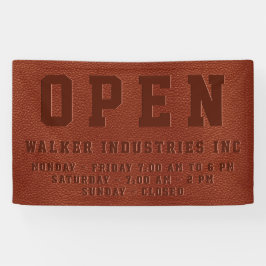 Open kantooruren in reliëf bruin veganistisch leer spandoek