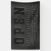 Open kantooruren in reliëf zwart veganistisch leer spandoek (Verticaal)