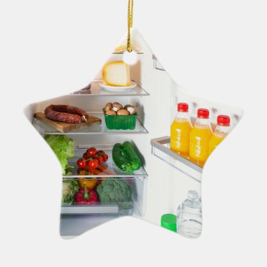 Open koelkast gevuld met eten keramisch ornament (Voorkant)