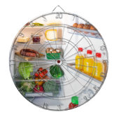 Open koelkast gevuld met voedsel dartbord (Voorkant)