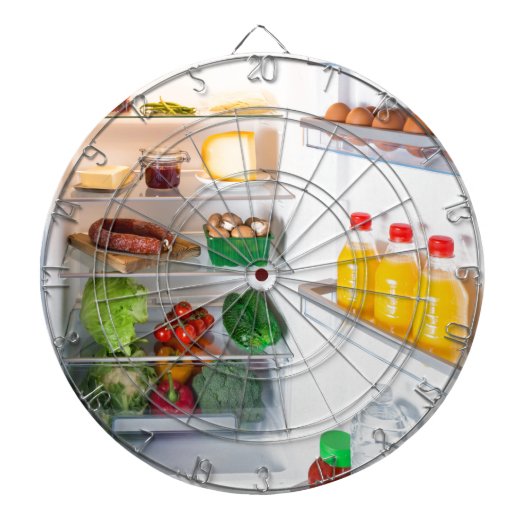 Open koelkast gevuld met voedsel dartbord (Voorkant)