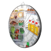 Open koelkast gevuld met voedsel dartbord (Voorkant Rechts)