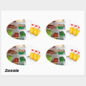 Open koelkast gevuld met voedsel ovale sticker (Vel)