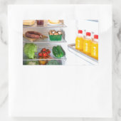 Open koelkast gevuld met voedsel rechthoekige sticker (Tas)