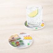 Open koelkast gevuld met voedsel zandsteen onderzetter (Zijkant)