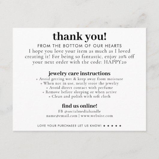 Open Lach Geniet van sieraden Zorg Dank u Business Informatiekaartje (Achterkant)