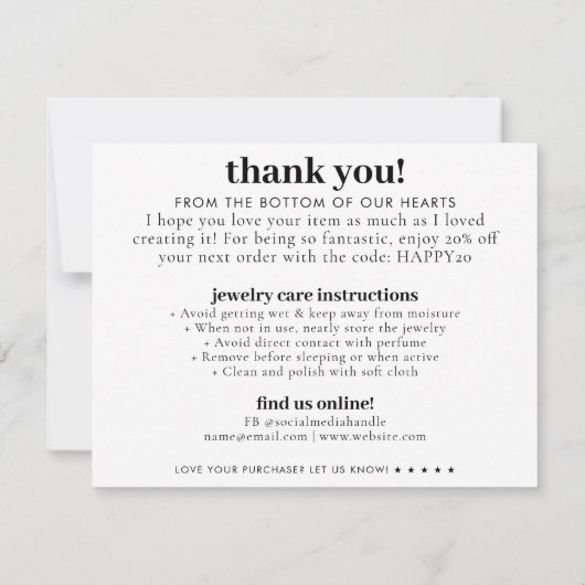 Open Lach Geniet van sieraden Zorg Dank u Business Notitiekaartje (Achterkant)