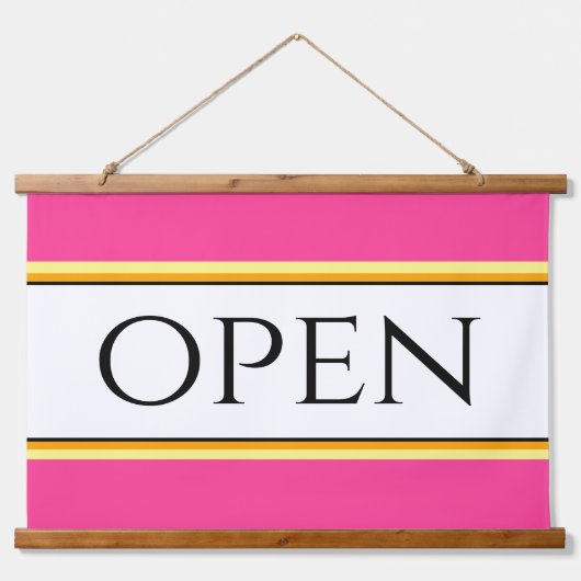 OPEN Leuk Helder Roze Wit Geel Sinaasappel Strepen Hangend Wandkleed (Voorkant)