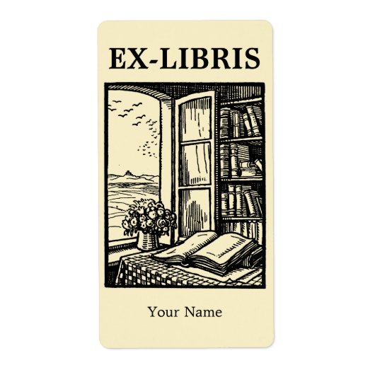 Open Library Window Bookplate Ex Libris Template Etiket (Voorkant)