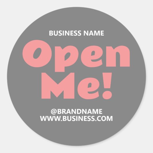 OPEN ME Bedrijfsnaam Website roze grijs Ronde Sticker (Voorkant)