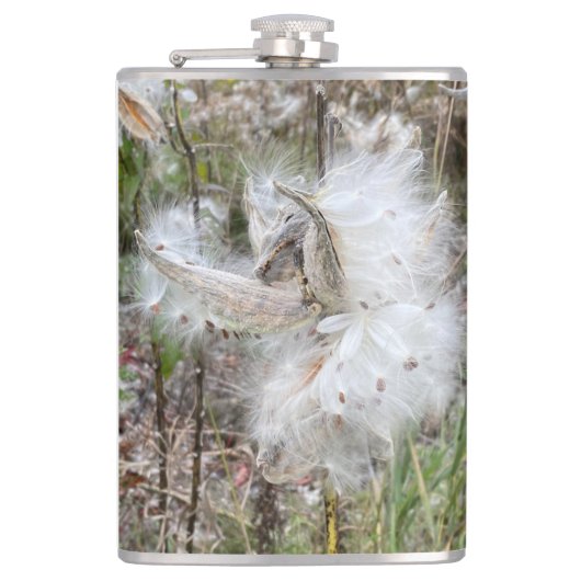 Open Milkweed Pods | Zaden met zijde | Heupfles (Voorkant)